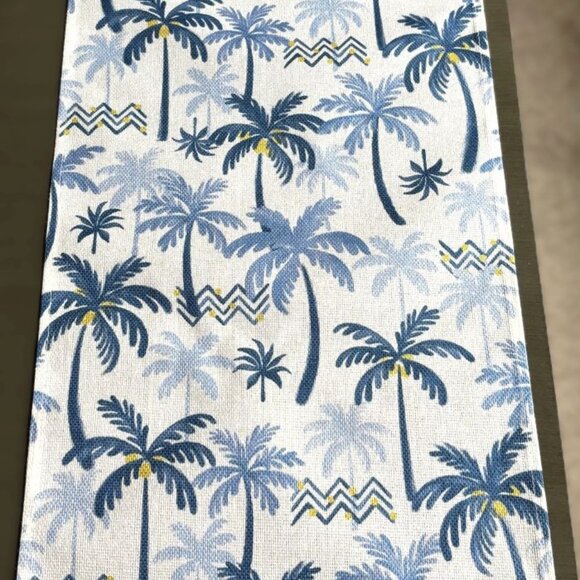 Versatile Tropical Oceanic Blue Mediterranean Date Palm Trees 72" Table Runner - Picture 4 of 6